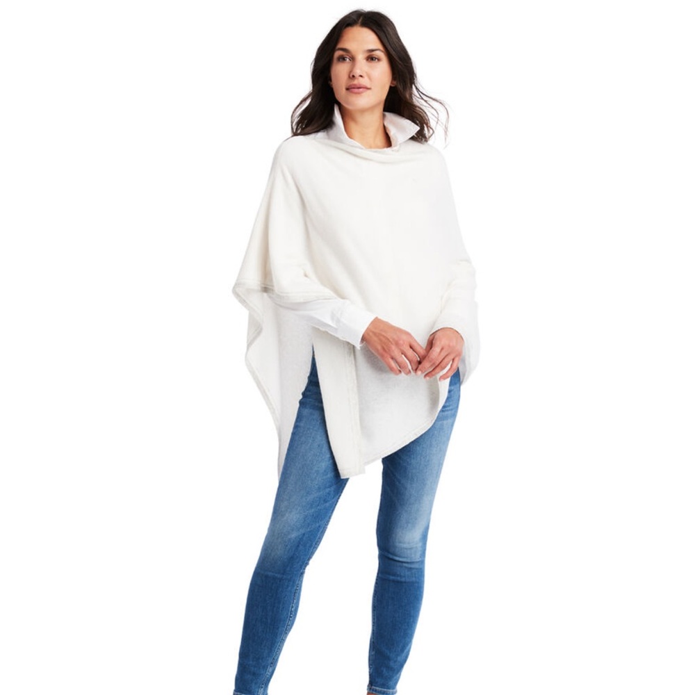 Vineyard Vines Striped Bottom Knit Poncho XS/S White & Grey